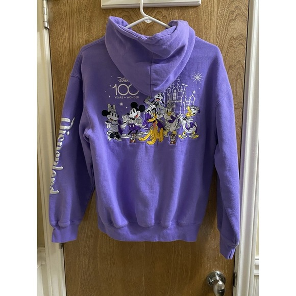 Disneyland 100 Years Of Wonder Purple Embroidered Hoodie Size S Mickey Mouse - Picture 1 of 16